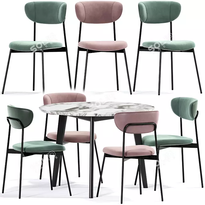 Modern Petal Dining Chair & Roxanne Table 3D model image 1