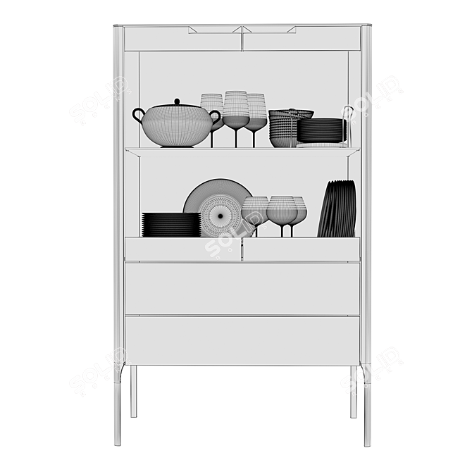 Modern Walnut Sideboard with Elegant Calacatta Marble Top 3D model image 2