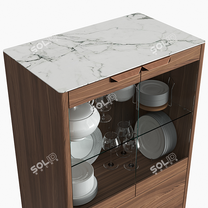 Modern Walnut Sideboard with Elegant Calacatta Marble Top 3D model image 3