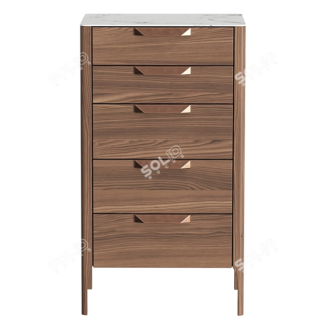 Title: Modern Walnut Dresser with Calacatta Marble-Style Glass Top 3D model image 2