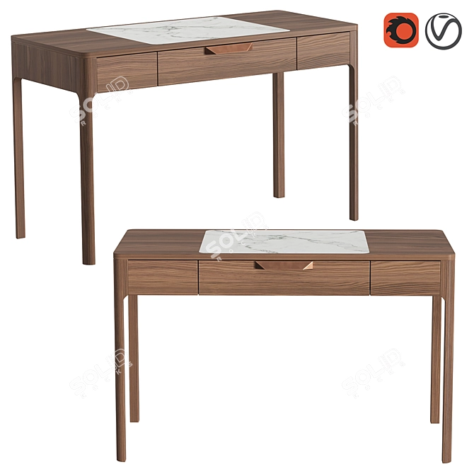 Modern Walnut Writing Desk with Calacatta Marble Top 3D model image 1