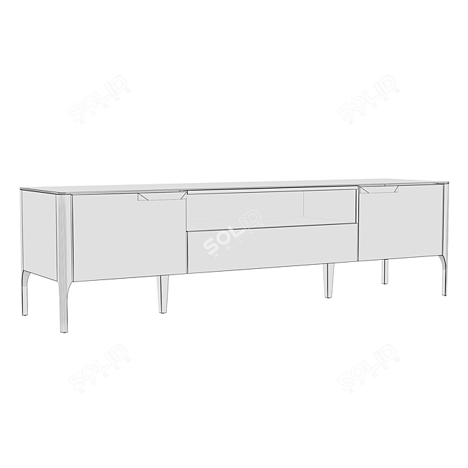 Modern Walnut TV Stand with Calacatta Marble-Look Glass Top [CP1806] 3D model image 2