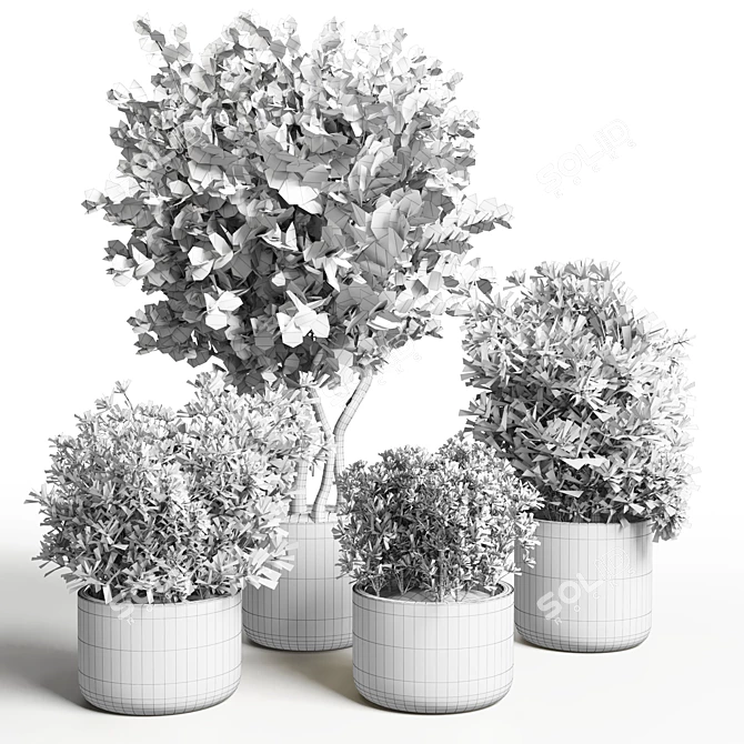 Dried Outdoor Plant in Metal Vase 3D model image 3