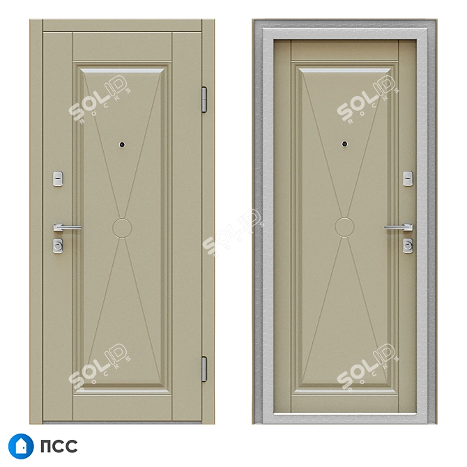 Classic Entrance Door - Cross-62 with PSS 3D model image 1