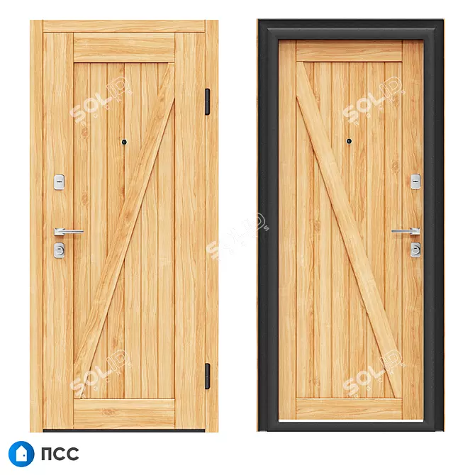 Modern Oak Entrance Door with Loft Design 3D model image 1