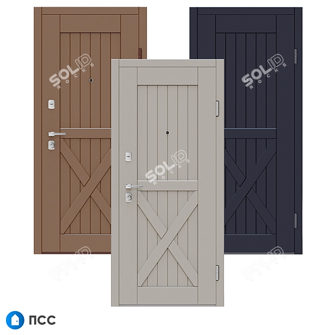 Modern Oak Entrance Door - Loft-140 3D model image 3