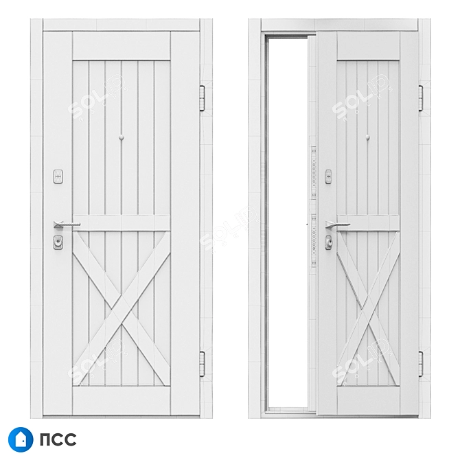 Modern Oak Entrance Door - Loft-140 3D model image 5