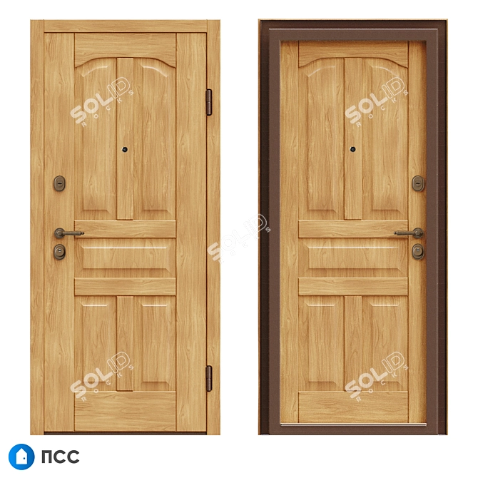 Classical ECO-68 Entrance Door - Authentic Oak Finish 3D model image 1