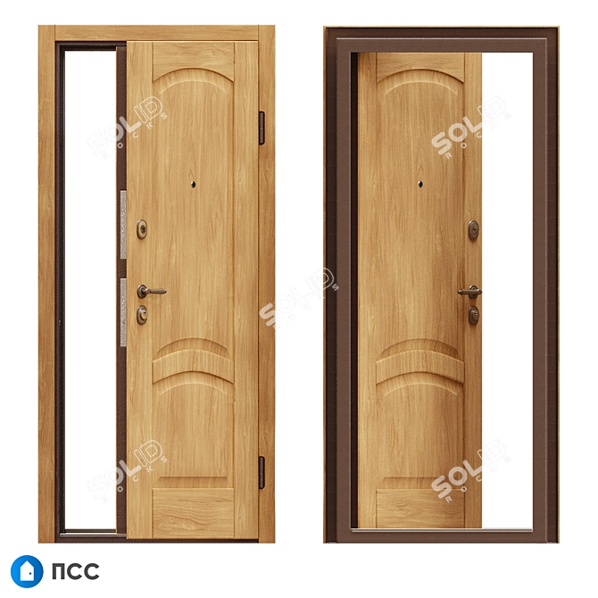 Classic Alaskan Oak Entrance Door 3D model image 2