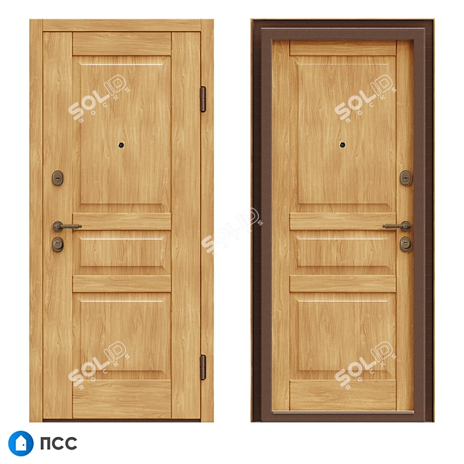 Classic Oak Entrance Door - Eco-70 3D model image 1