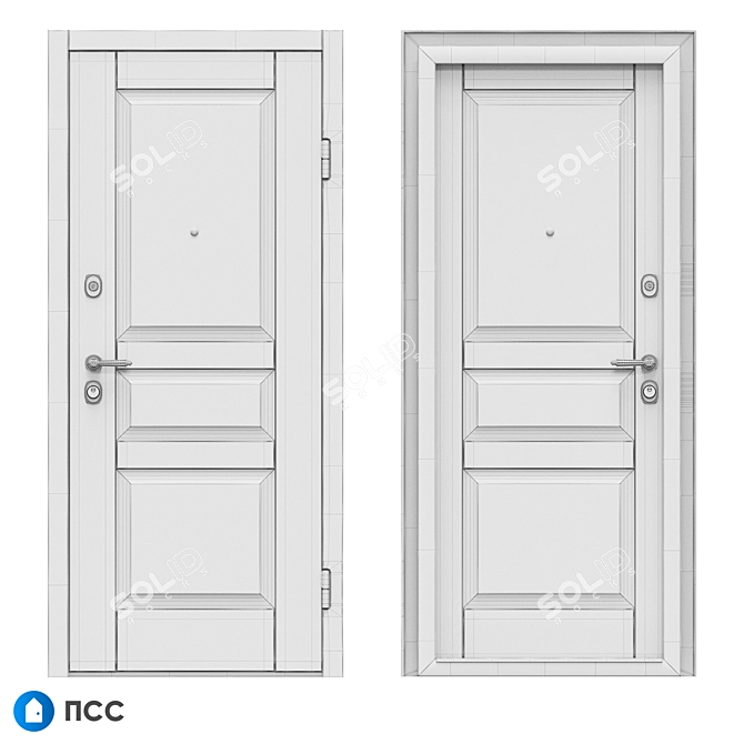 Classic Oak Entrance Door - Eco-70 3D model image 3