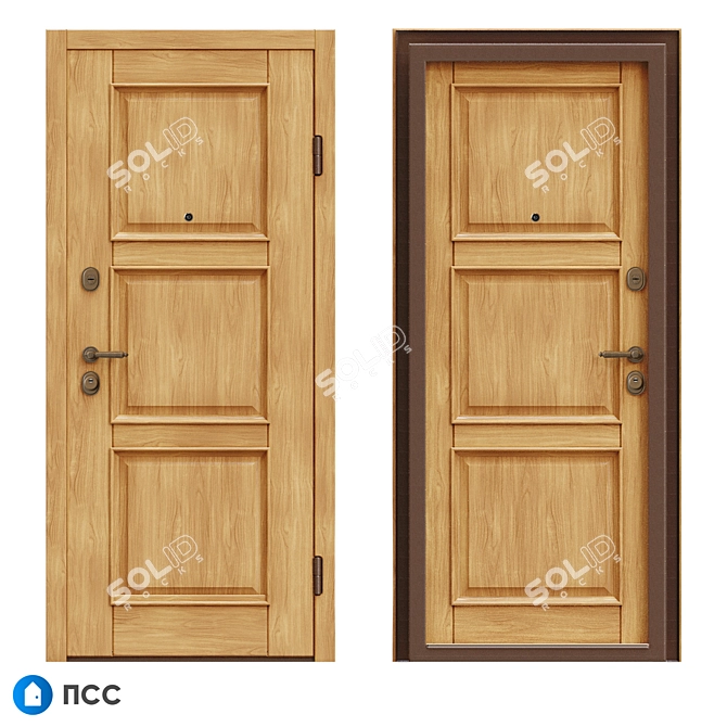 Eco-74 Entrance Door: Classic Style Oak Panel 3D model image 1