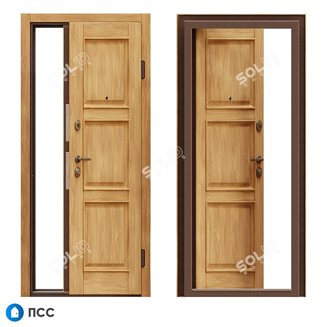 Eco-74 Entrance Door: Classic Style Oak Panel 3D model image 2