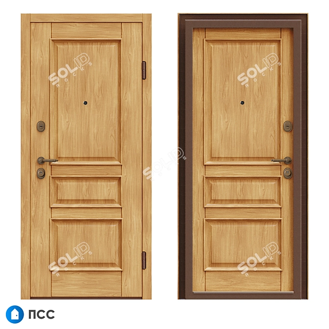 Classic Style Oak Entrance Door - ECO Series 3D model image 1