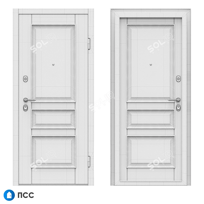 Classic Style Oak Entrance Door - ECO Series 3D model image 3