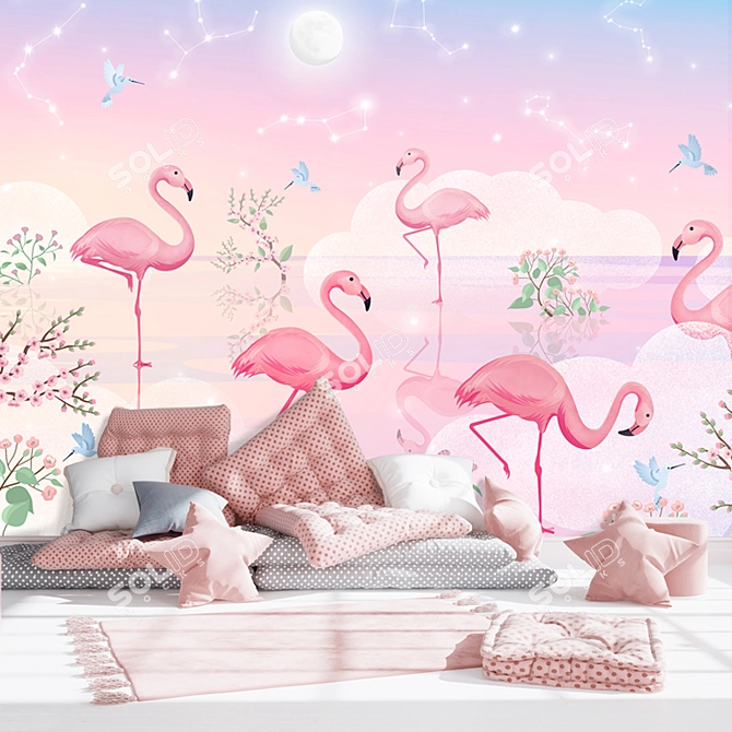 Flamingo Paradise Wallpaper Panels 3D model image 2