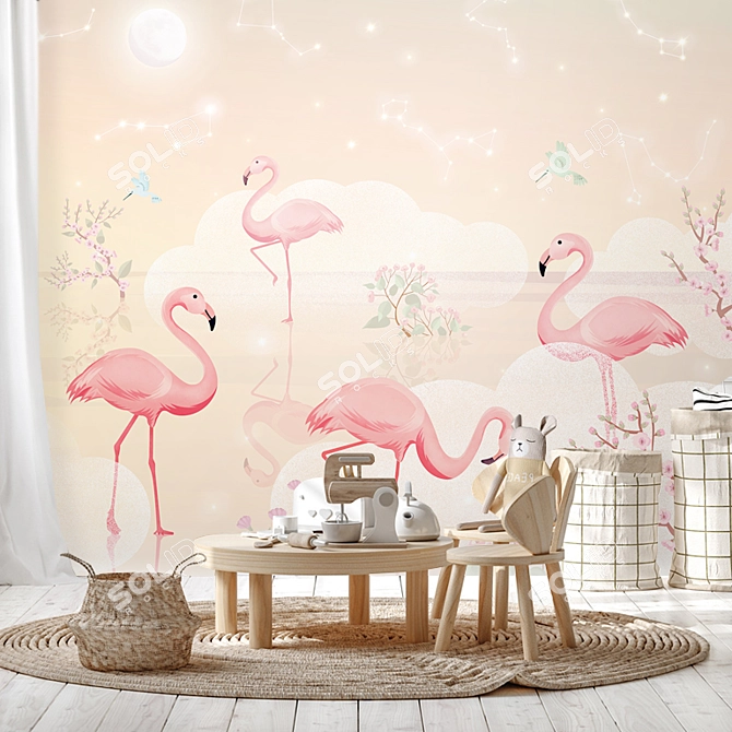 Flamingo Paradise Wallpaper Panels 3D model image 3