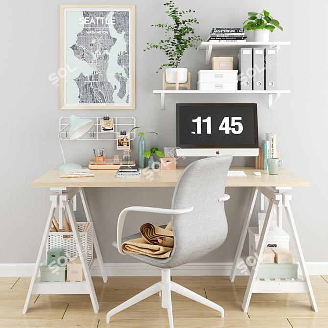 Modern Home Office Set with IKEA Furniture 3D model image 1