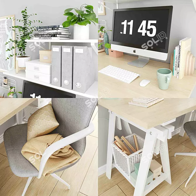 Modern Home Office Set with IKEA Furniture 3D model image 4