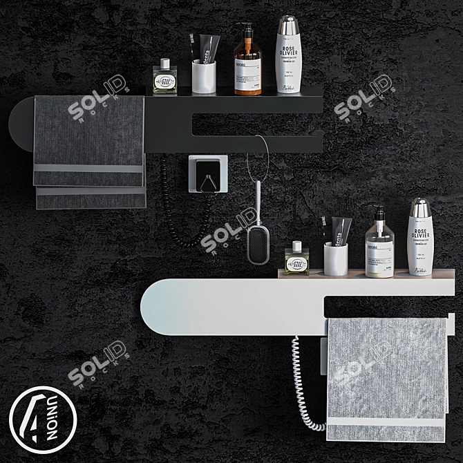 Sleek Towel Rail with Shelf 3D model image 1