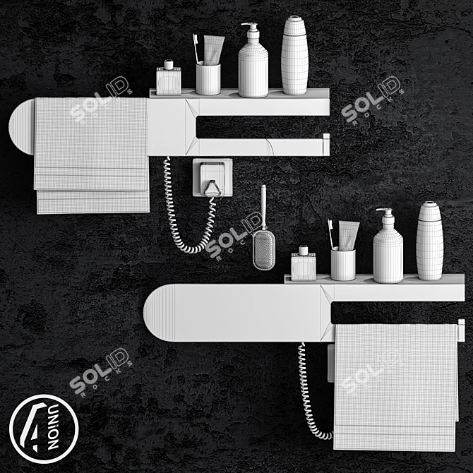 Sleek Towel Rail with Shelf 3D model image 2