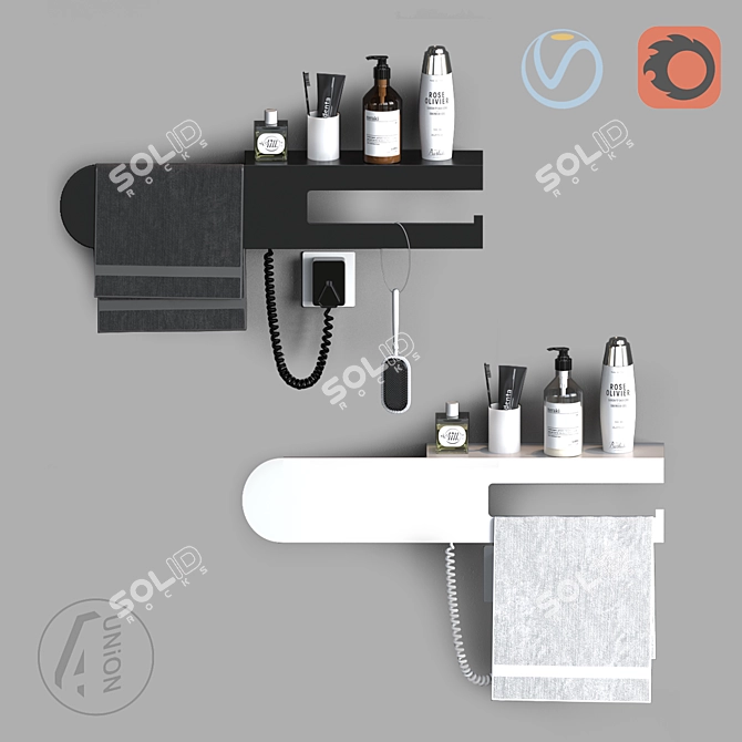 Sleek Towel Rail with Shelf 3D model image 3