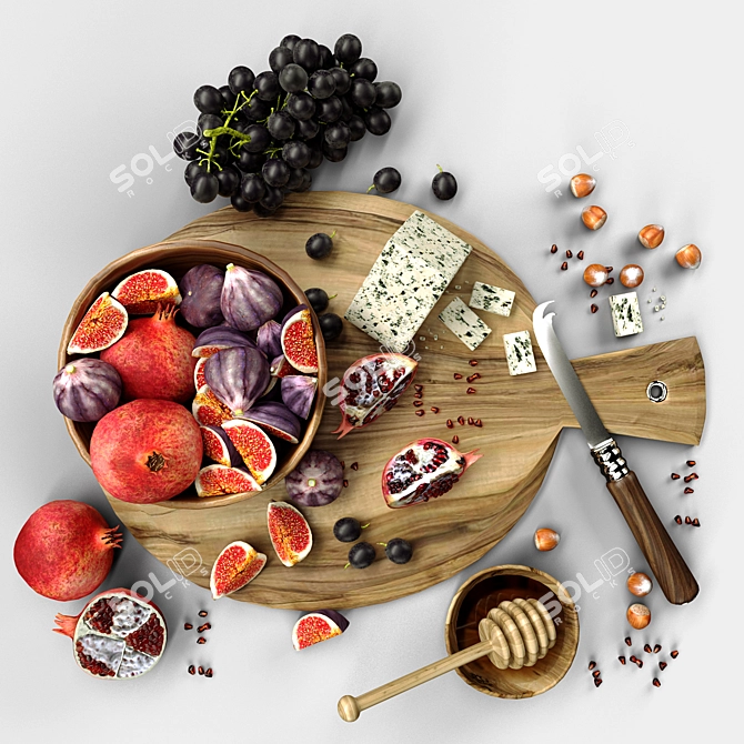 Fresh Fruits and Creamy Cheese 3D model image 3