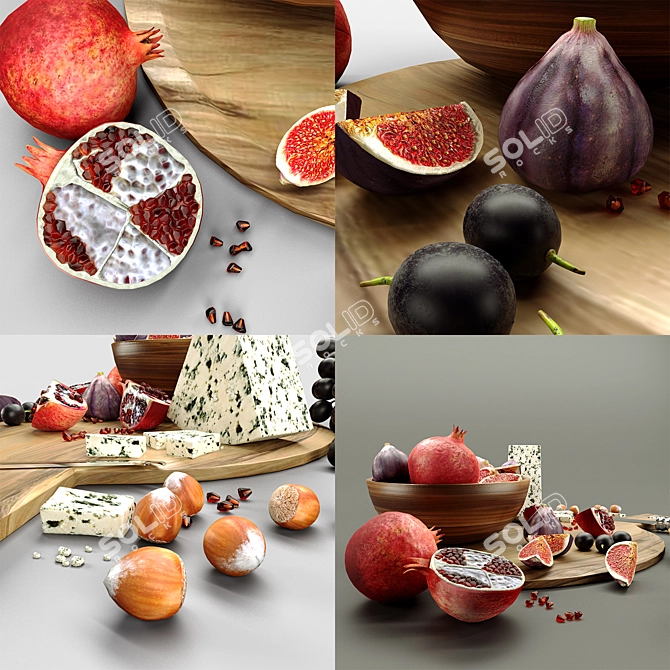 Fresh Fruits and Creamy Cheese 3D model image 4