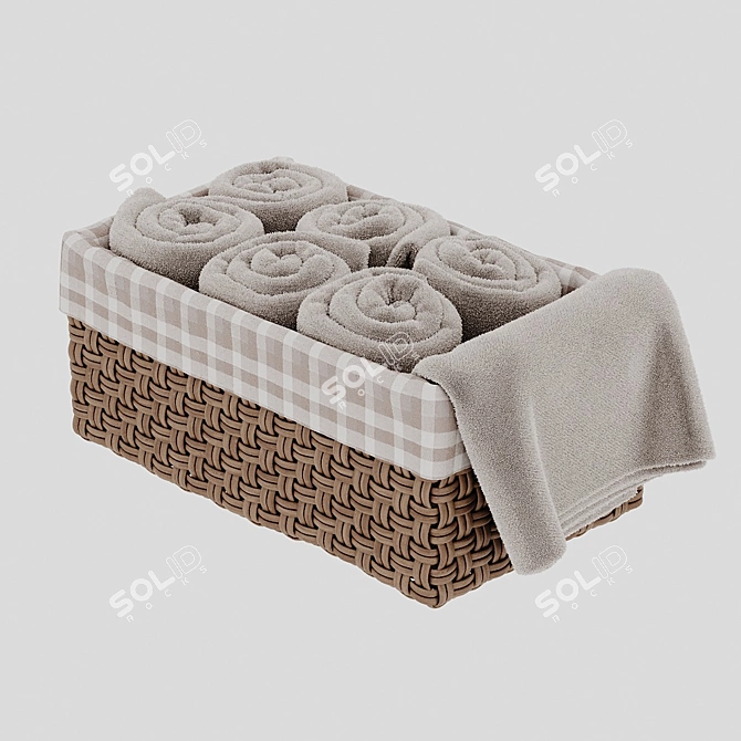 Luxury Towels in Woven Basket 3D model image 1