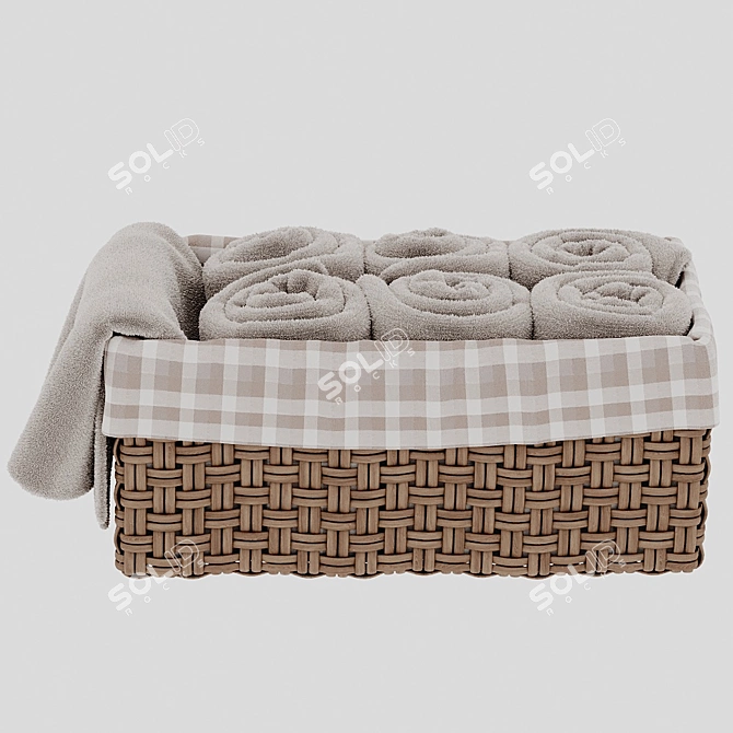 Luxury Towels in Woven Basket 3D model image 2