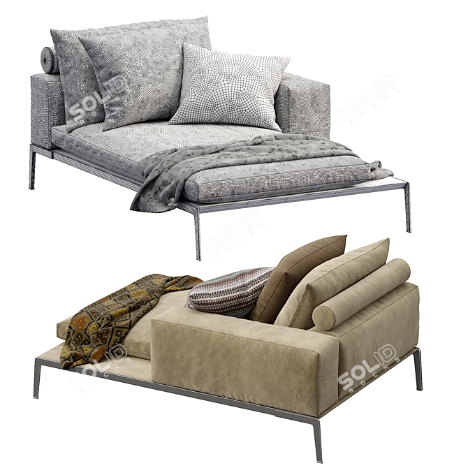 Elegant Lifesteel Chaise Lounge 3D model image 5