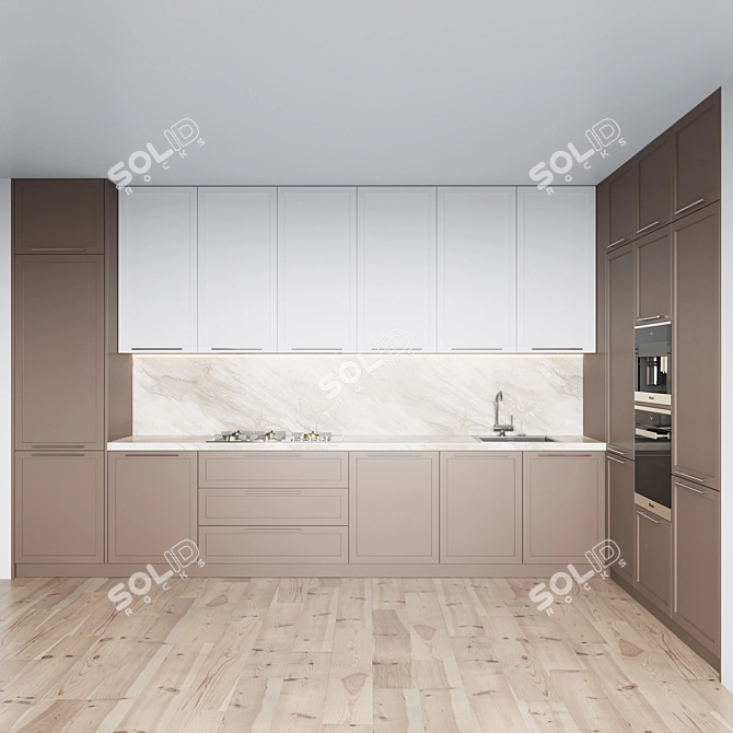  Modern Kitchen Set: Gas Hob, Sink, Oven & Hood 3D model image 2