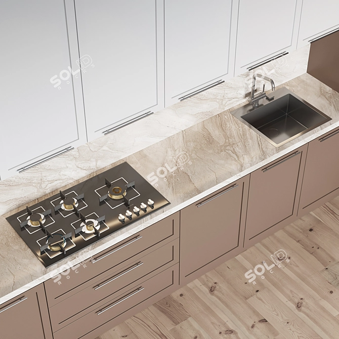  Modern Kitchen Set: Gas Hob, Sink, Oven & Hood 3D model image 4