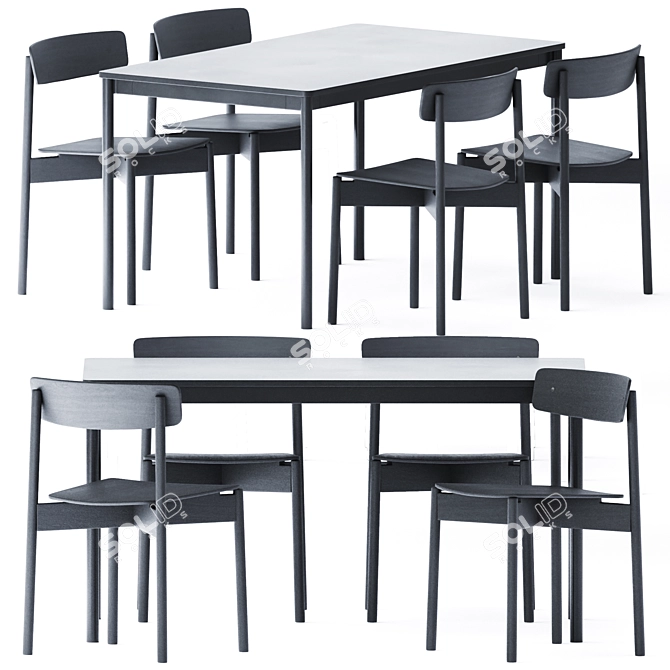 Sleek Base Table & Cross Chair Set 3D model image 1