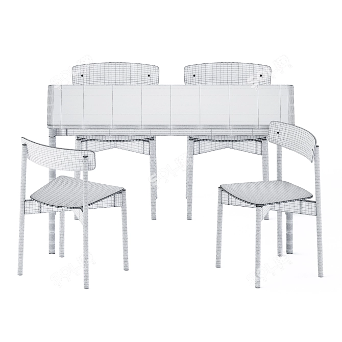 Sleek Base Table & Cross Chair Set 3D model image 3