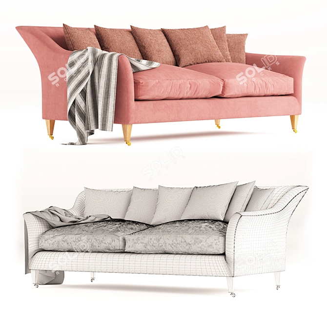 "Soft Pink Fabric Sofa 3D model image 2