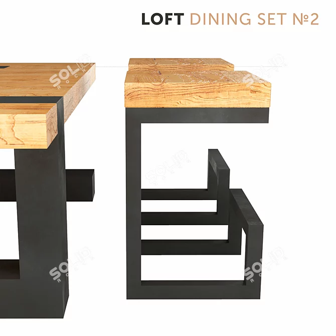 Industrial Oak Loft Dining Set 3D model image 2