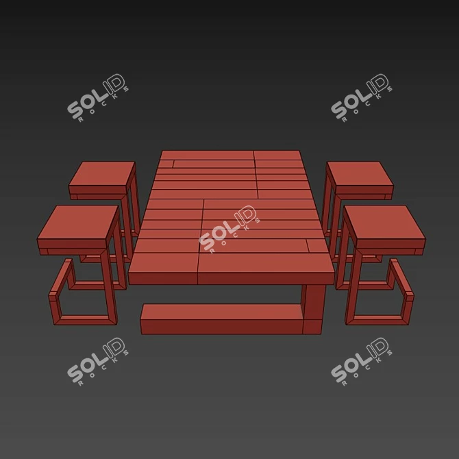 Industrial Oak Loft Dining Set 3D model image 3