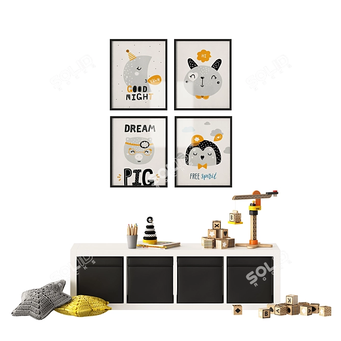 Black and Yellow Kids Room Decor 3D model image 1