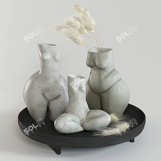Elegant Woman Vases Set 3D model image 1