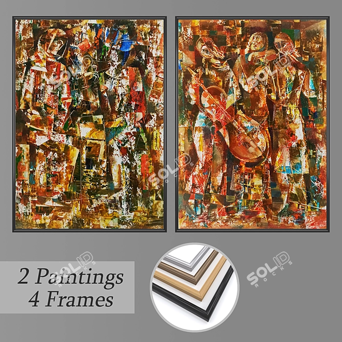 Modern Wall Art Set with Frame Options 3D model image 1