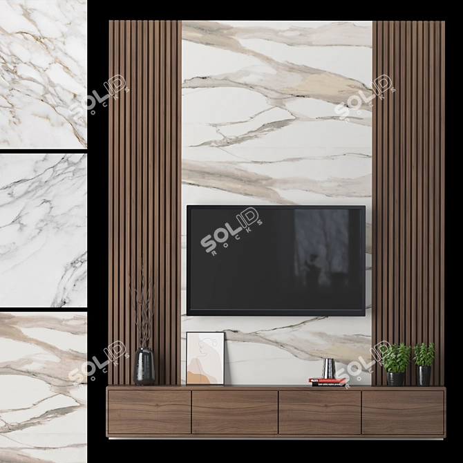 Versatile 3D TV Wall with High-quality Textures 3D model image 1