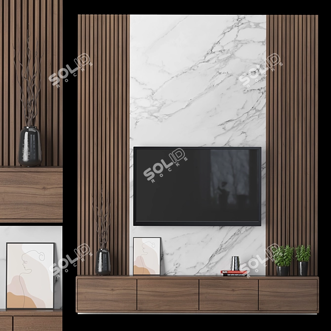 Versatile 3D TV Wall with High-quality Textures 3D model image 2