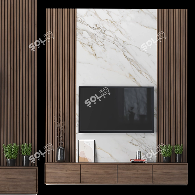Versatile 3D TV Wall with High-quality Textures 3D model image 3