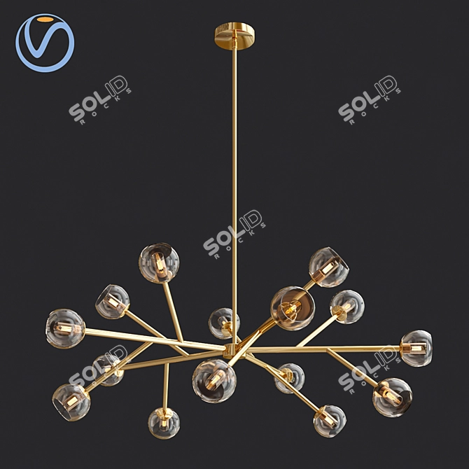 Elegant 14-Light Brass Chandelier 3D model image 3