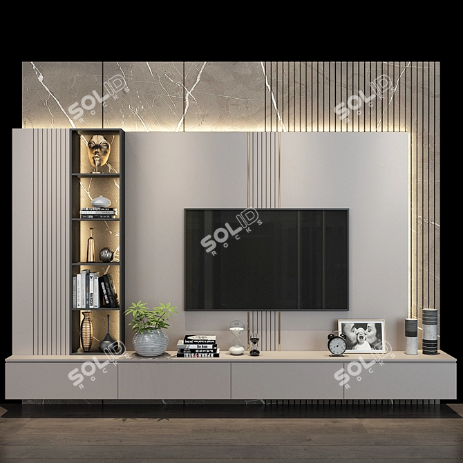 Sleek TV Wall Set 3D model image 1