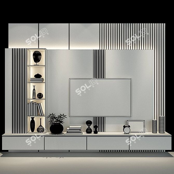 Sleek TV Wall Set 3D model image 2