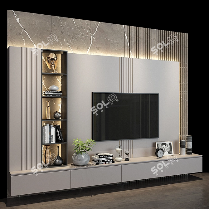 Sleek TV Wall Set 3D model image 3