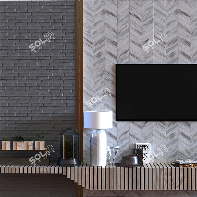 Modern TV Wall Set: Stylish Design, Easy Assembly 3D model image 2