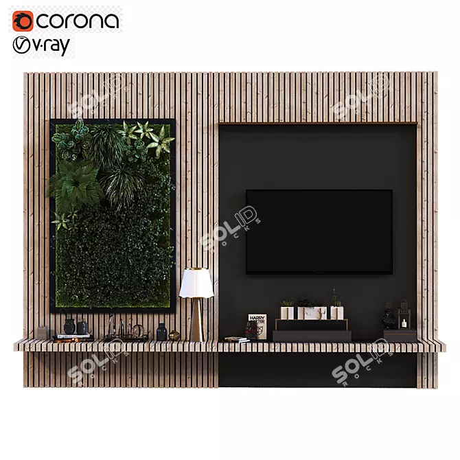 Sleek Green TV Wall Set 3D model image 1